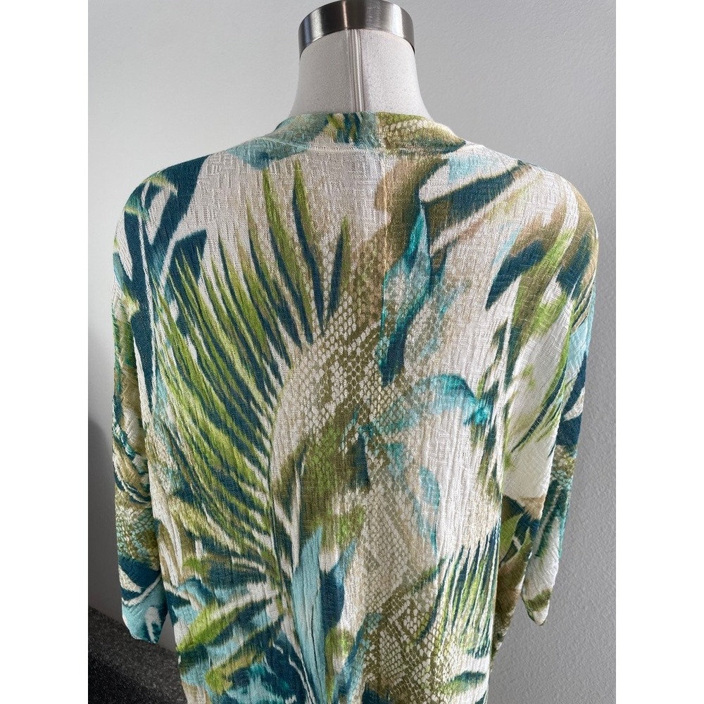 Chicos‎ Medium Tropical Palm Long Kimono Cardigan Green Teal Short Sleeve - Picture 9 of 9